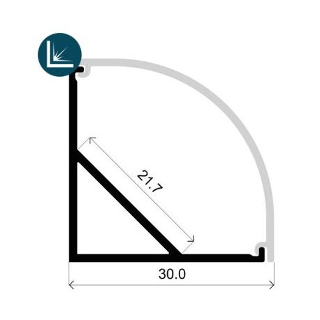 Profilé en aluminium angulaire 30mm 3 m avec opaline arrondie